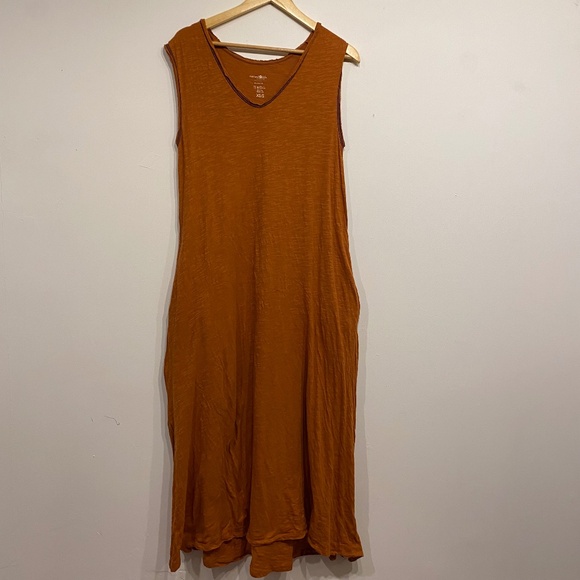 Natural Life Orange Cotton Scoop Neck Oversized Lagenlook Maxi Dress Size XS/S - Picture 1 of 5